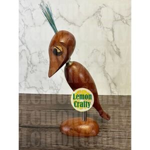 Vintage bird bottle corkscrew barware Danish teak wood 1960 modern opener tool